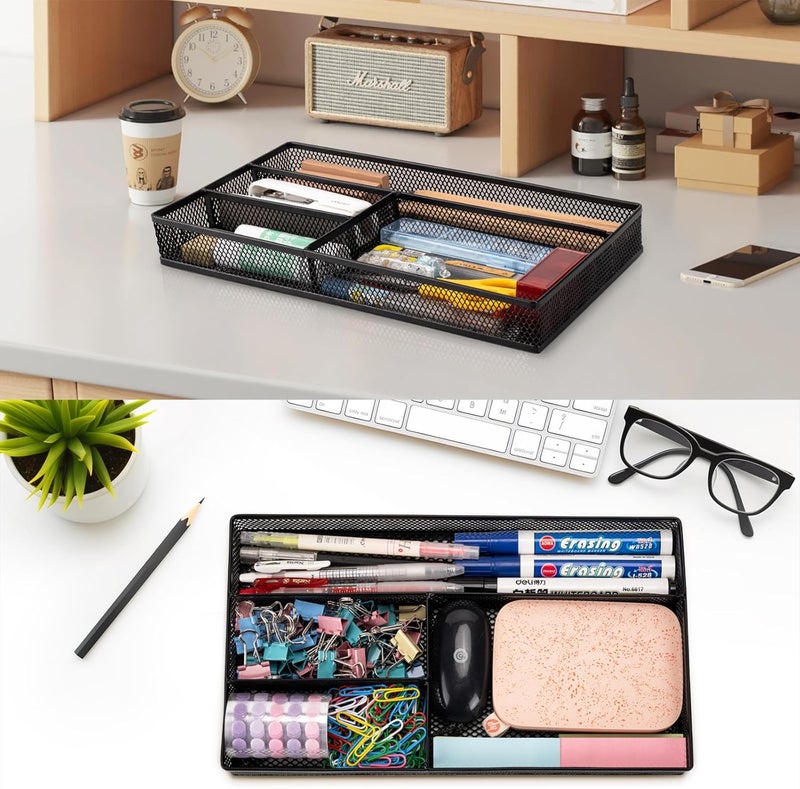 shenee Desk Drawer Organizer Tray,Drawer Organizer for Office and Home,Desk Organizer with Drawers,4 Compartments,Non-Slip Desk Organizers and Accessories for Stationery Makeup School (Black) - Image 4